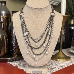 Stella & Dot Avery Silver and Pearl Layered Necklace